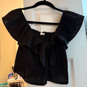 Black Off-Shoulder Tie-Front Women’s Top